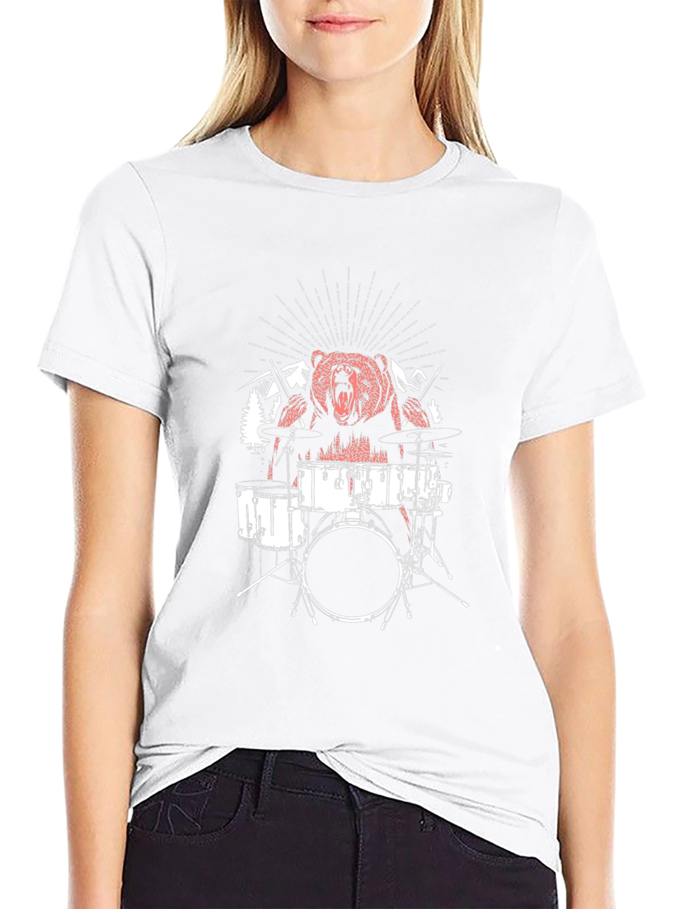 Bear Drummer Graphic T-Shirt - Black
