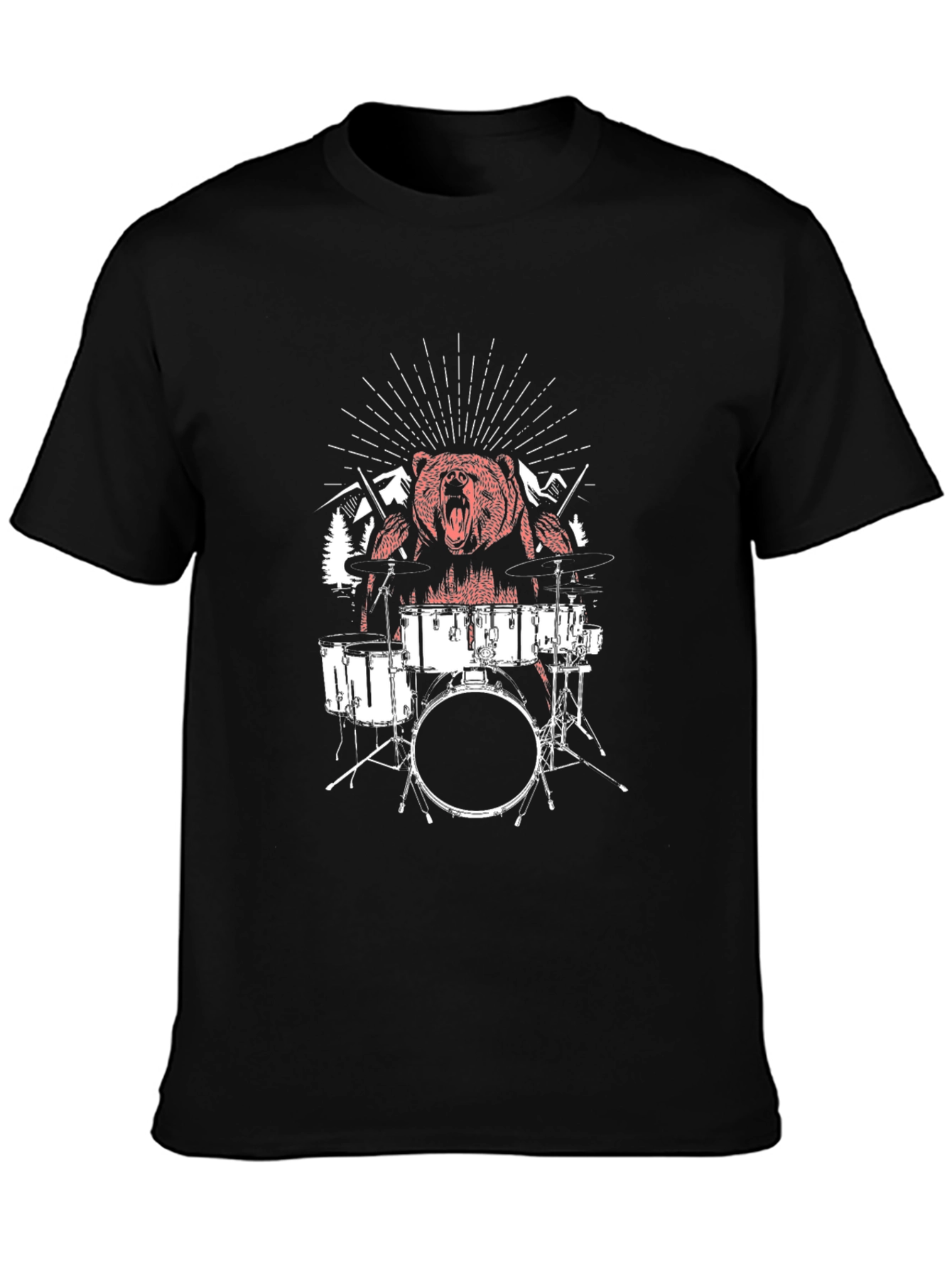 Bear Drummer Graphic T-Shirt - Black