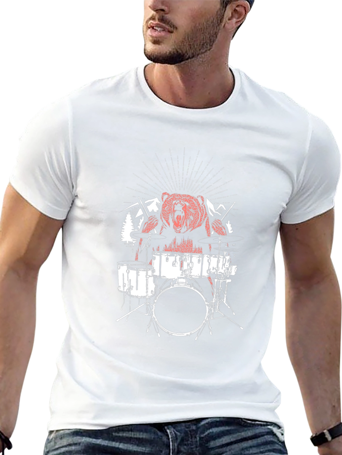 Bear Drummer Graphic T-Shirt - Black