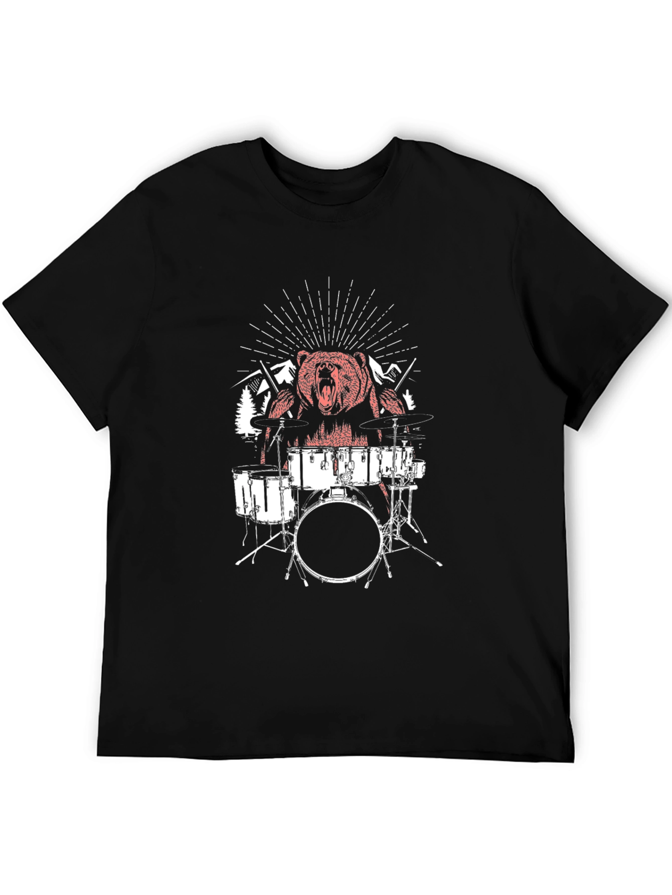 Bear Drummer Graphic T-Shirt - Black