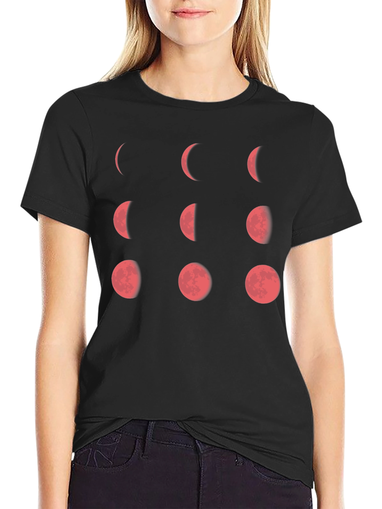 Lunar Phase Graphic Tee - Black Cotton T-Shirt