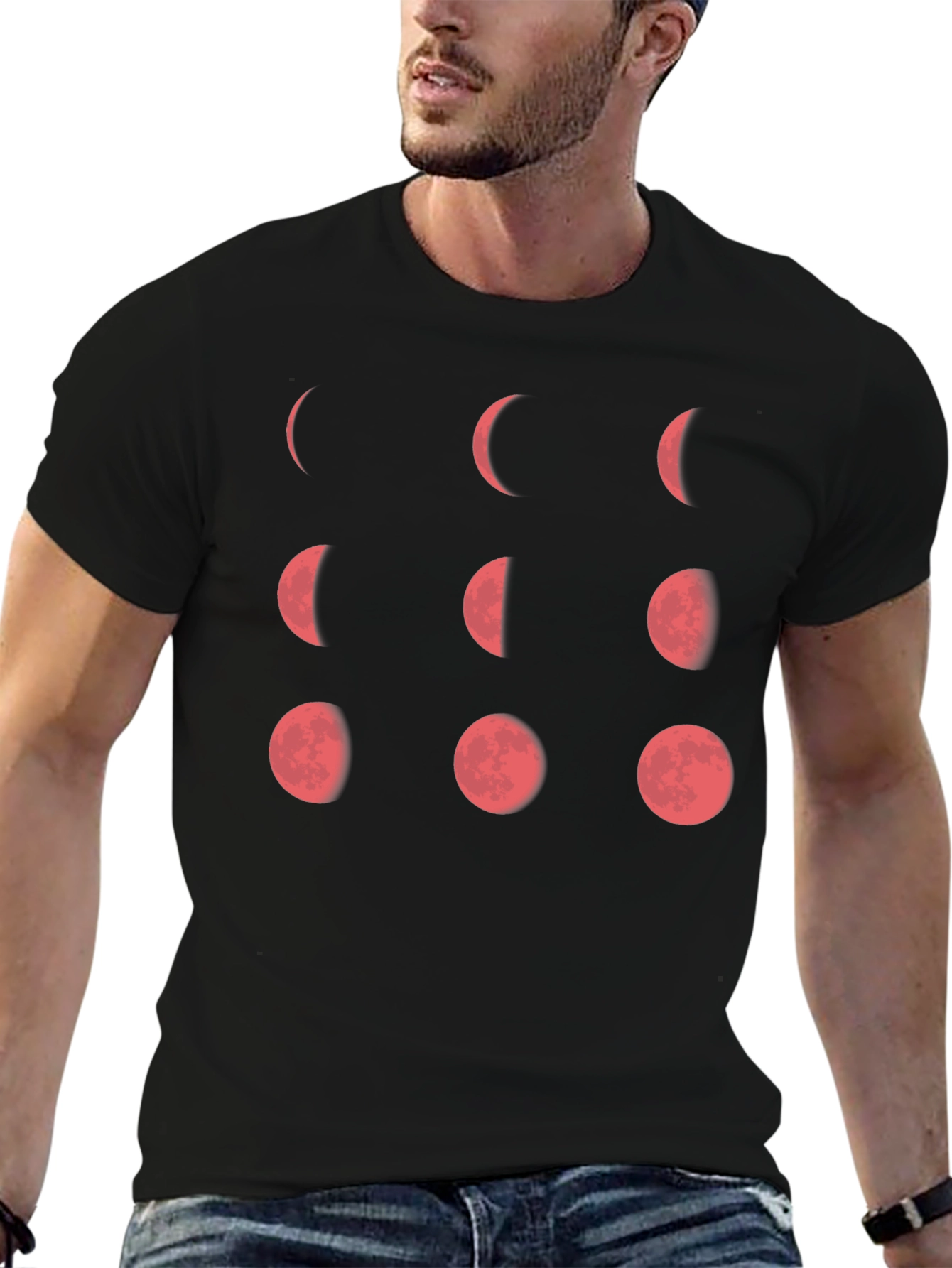 Lunar Phase Graphic Tee - Black Cotton T-Shirt
