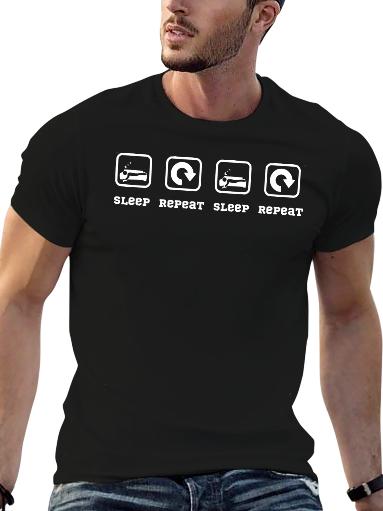 Sleep Repeat Black Graphic T-Shirt