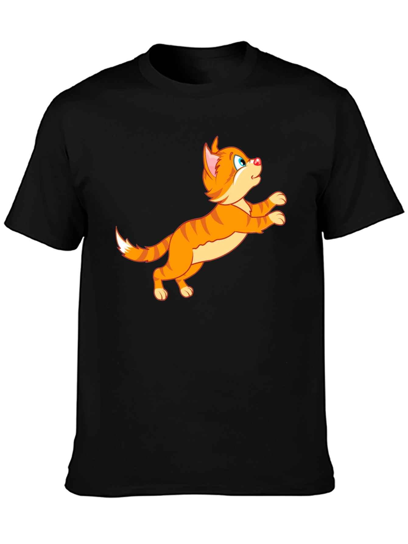 Cartoon Cat Graphic Tee - Playful Black T-Shirt