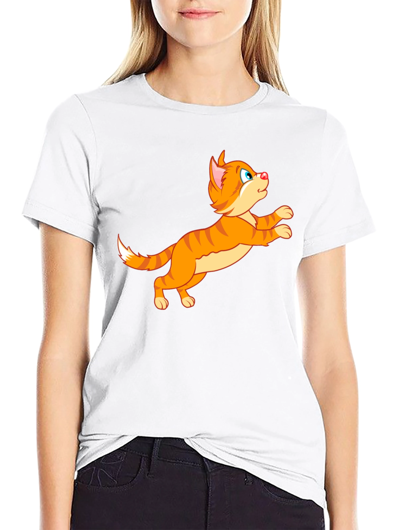 Cartoon Cat Graphic Tee - Playful Black T-Shirt