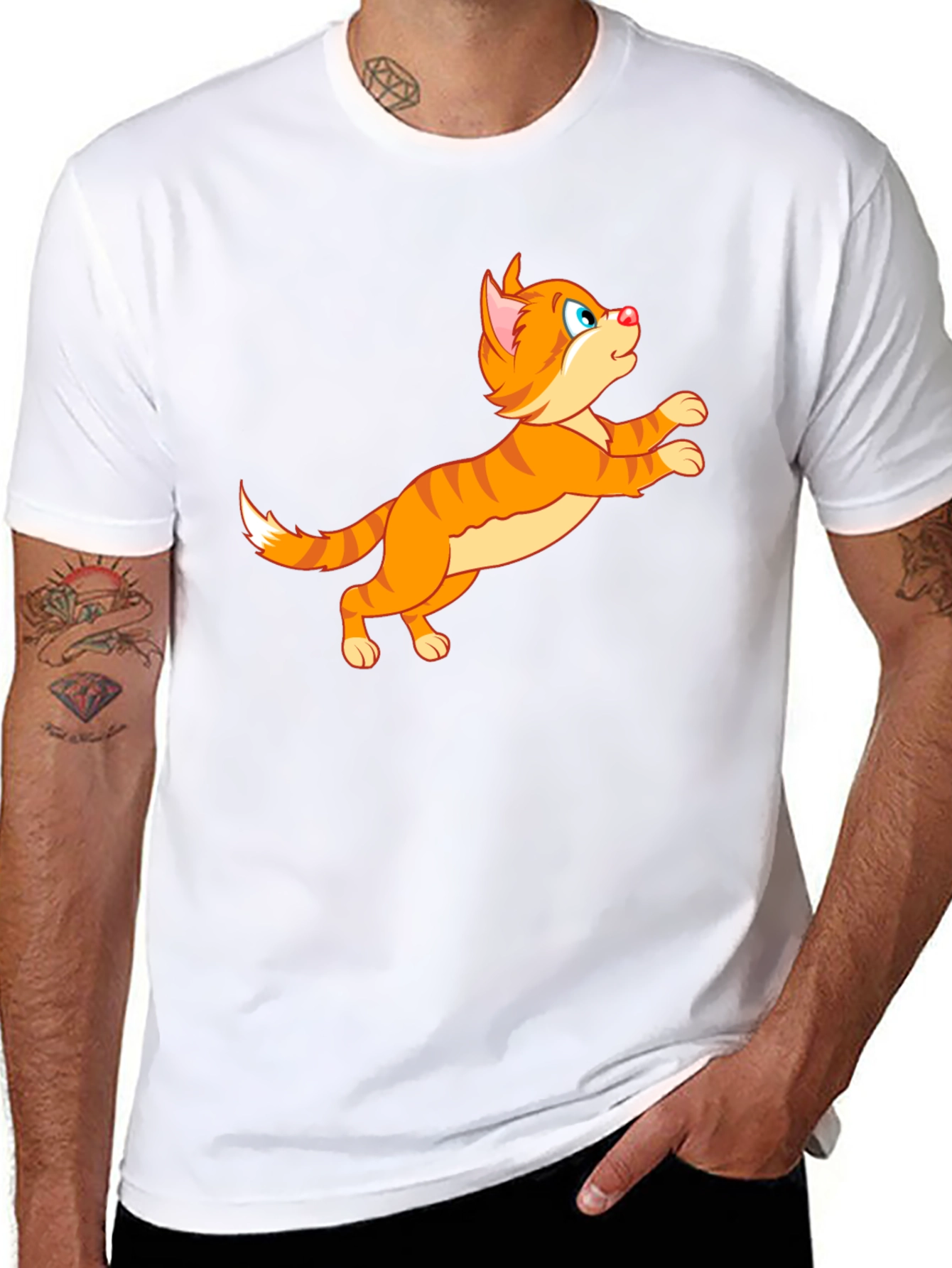 Cartoon Cat Graphic Tee - Playful Black T-Shirt