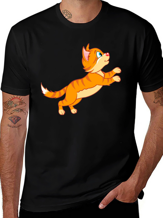 Cartoon Cat Graphic Tee - Playful Black T-Shirt
