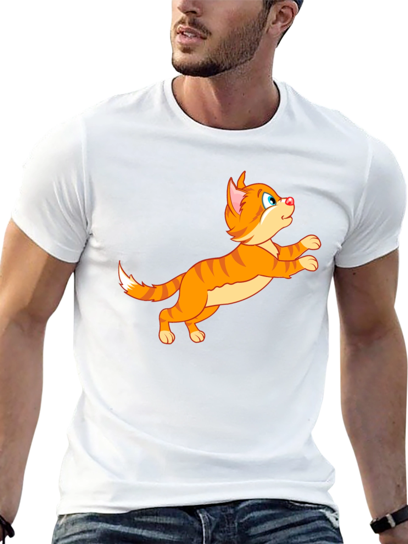 Cartoon Cat Graphic Tee - Playful Black T-Shirt