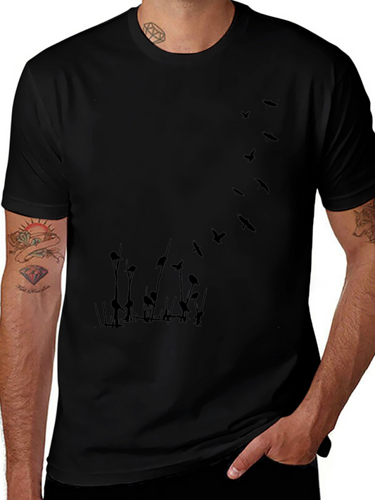Mens Black T-Shirt with Bird Graphic