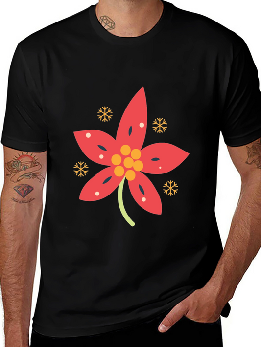 Festive Poinsettia Black T-Shirt
