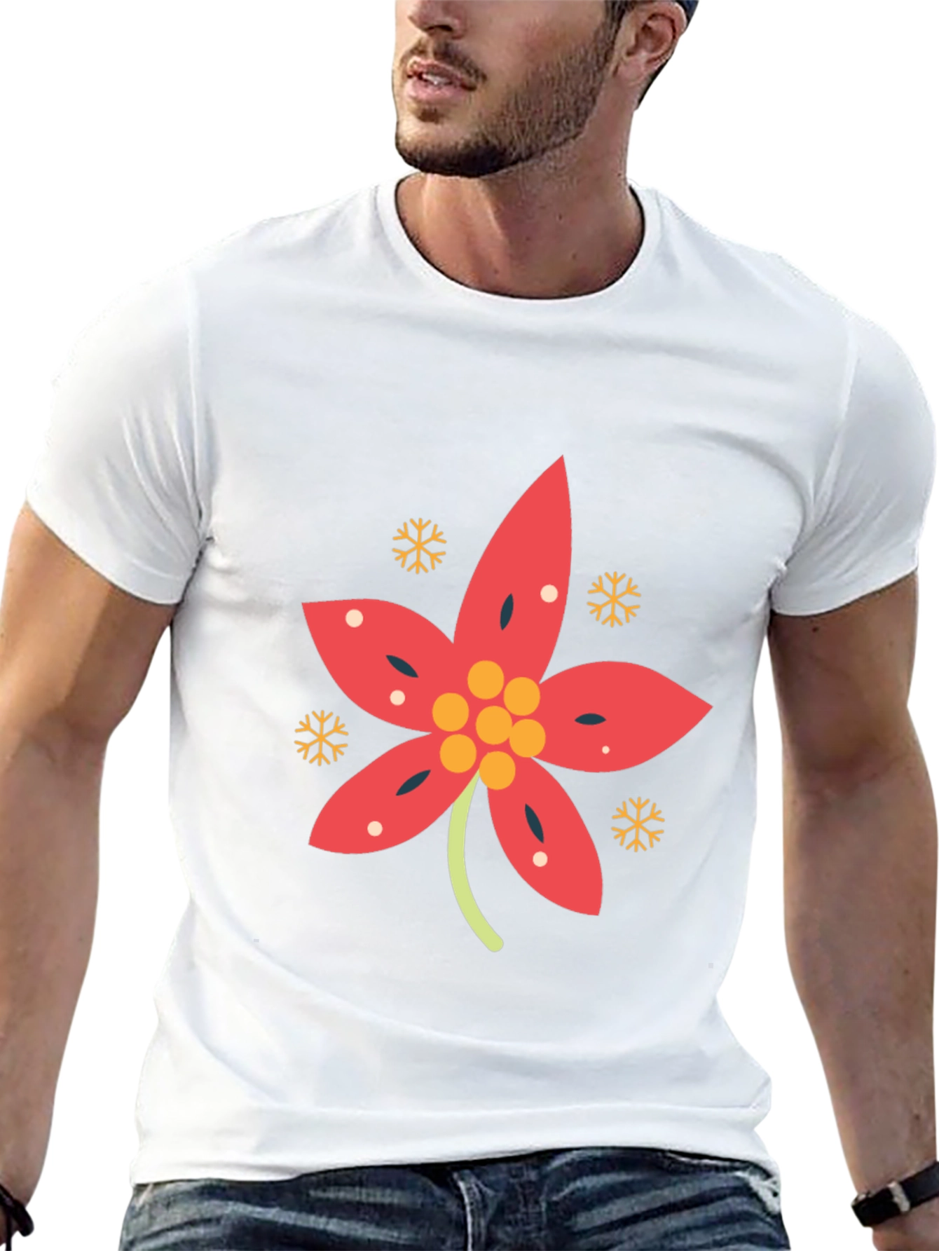 Festive Poinsettia Black T-Shirt