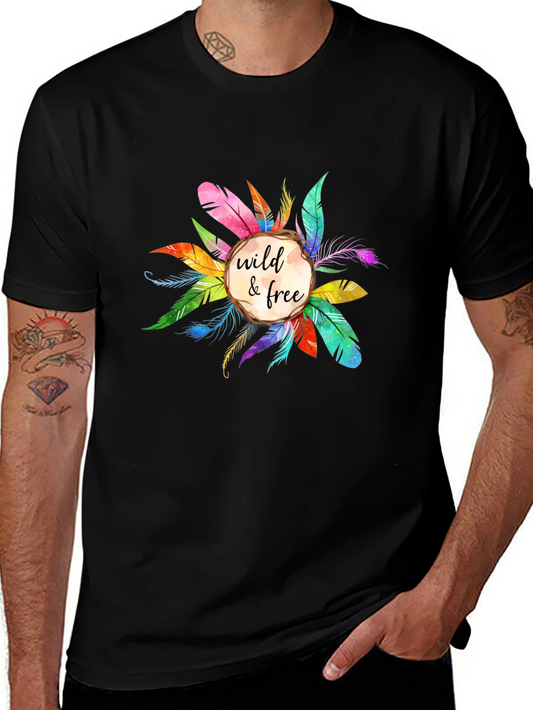 Wild & Free Feather Graphic Tee - Mens Black T-Shirt