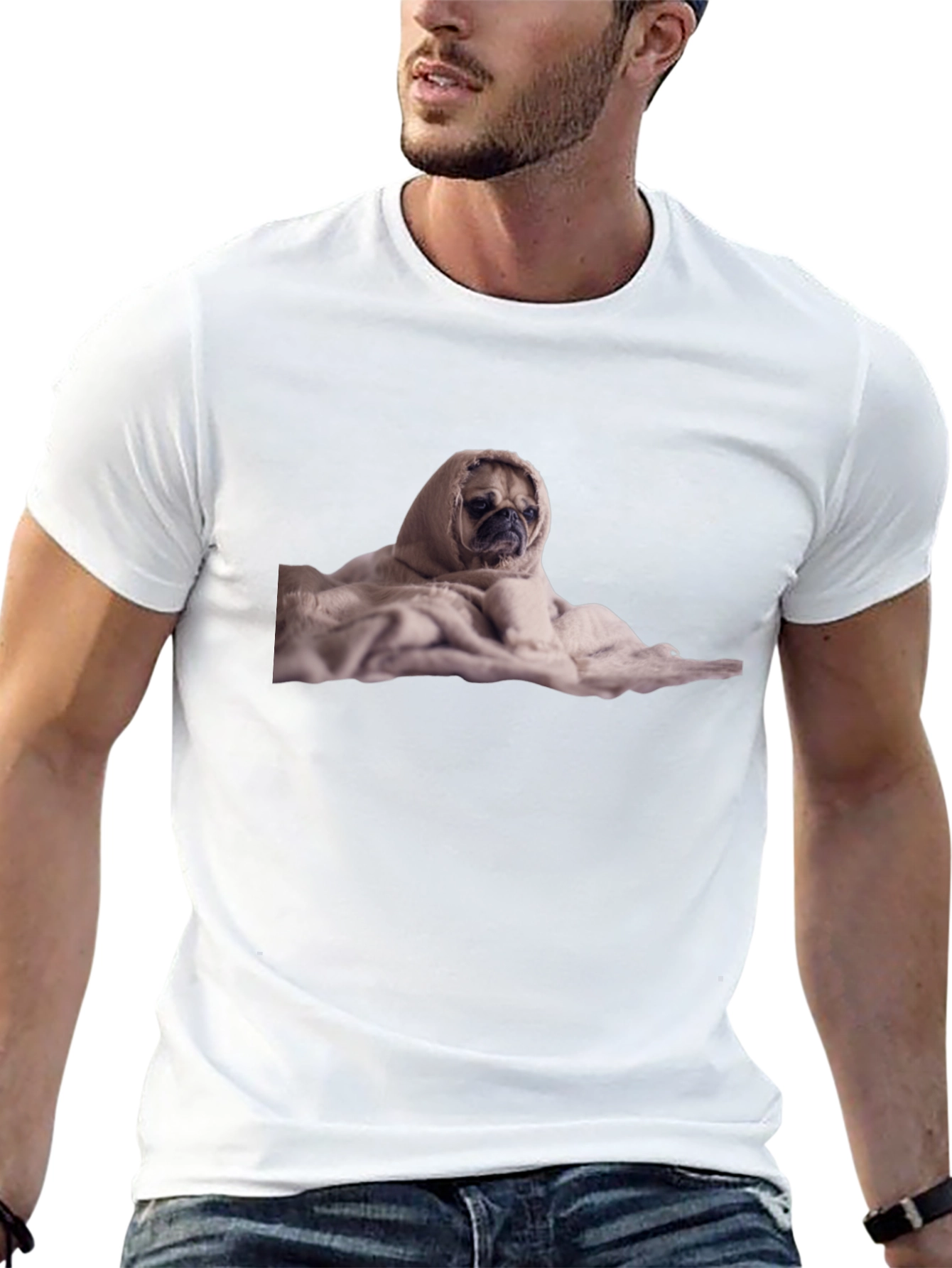 Pug Wrapped in a Blanket Graphic T-Shirt