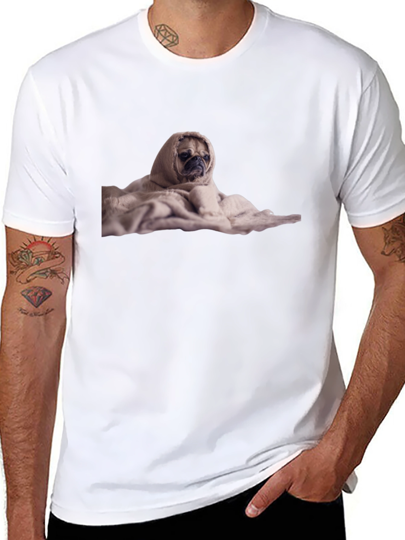 Pug Wrapped in a Blanket Graphic T-Shirt