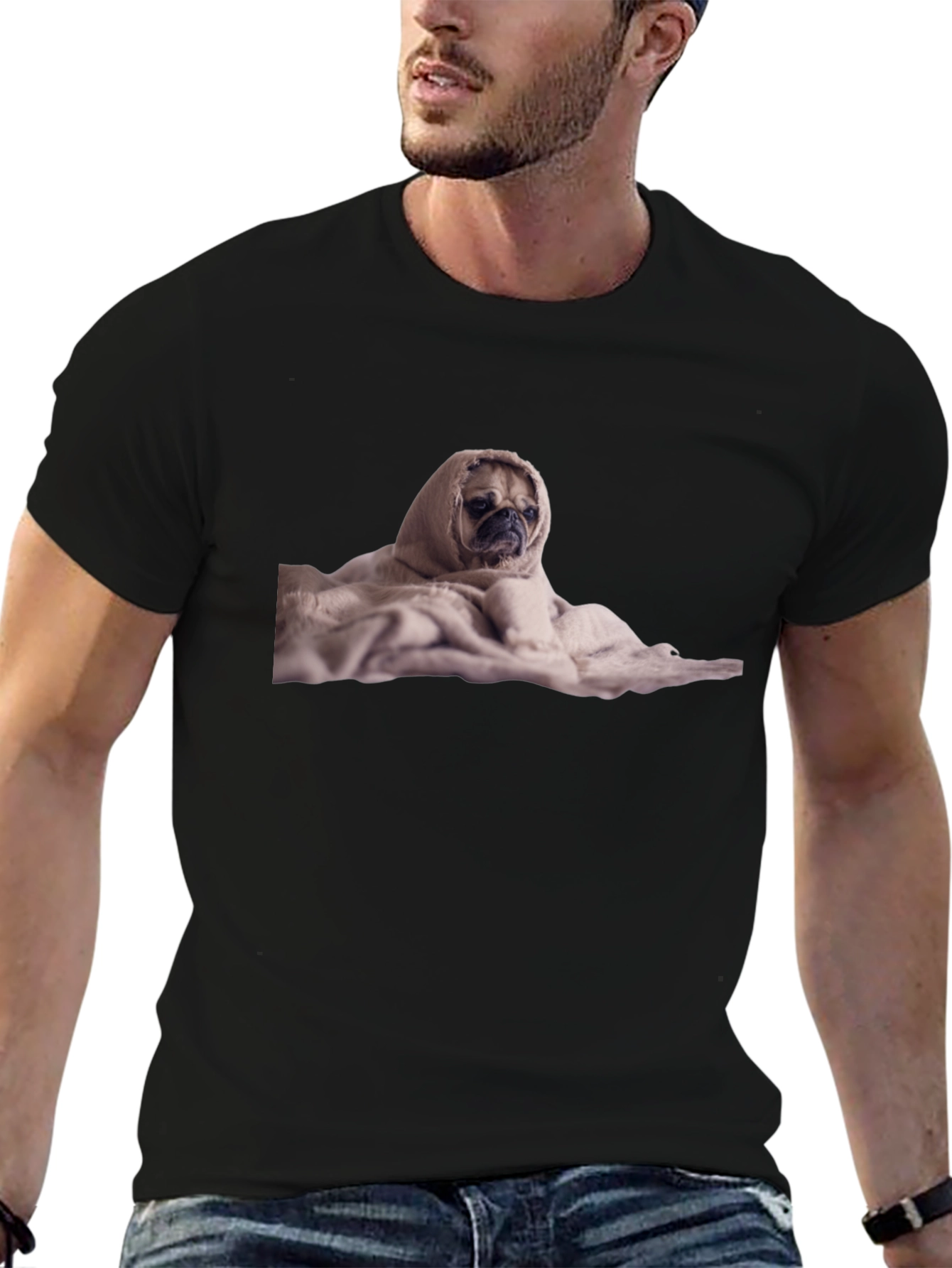 Pug Wrapped in a Blanket Graphic T-Shirt