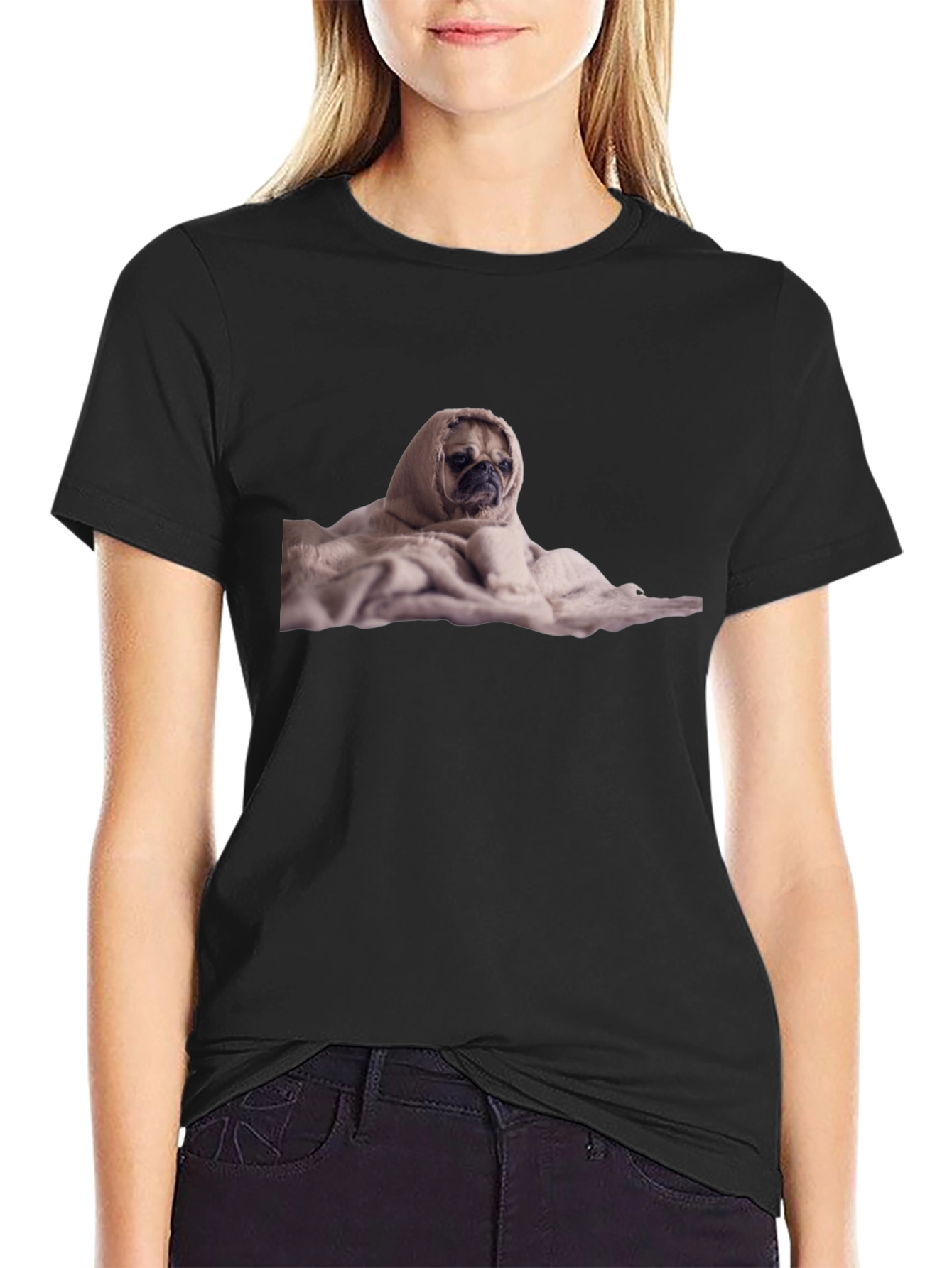 Pug Wrapped in a Blanket Graphic T-Shirt