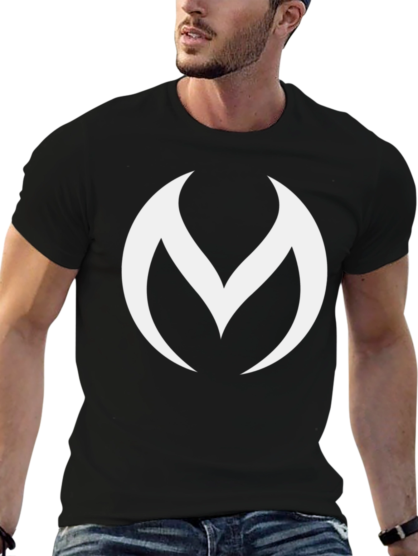 Bold Black T-Shirt with Modern White Logo Design