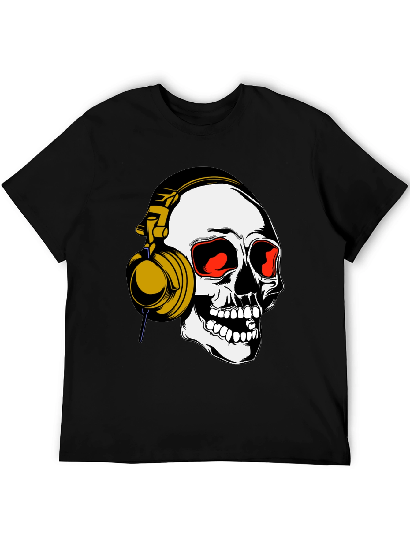 Skull Headphones Graphic Tee - Black Cotton Blend