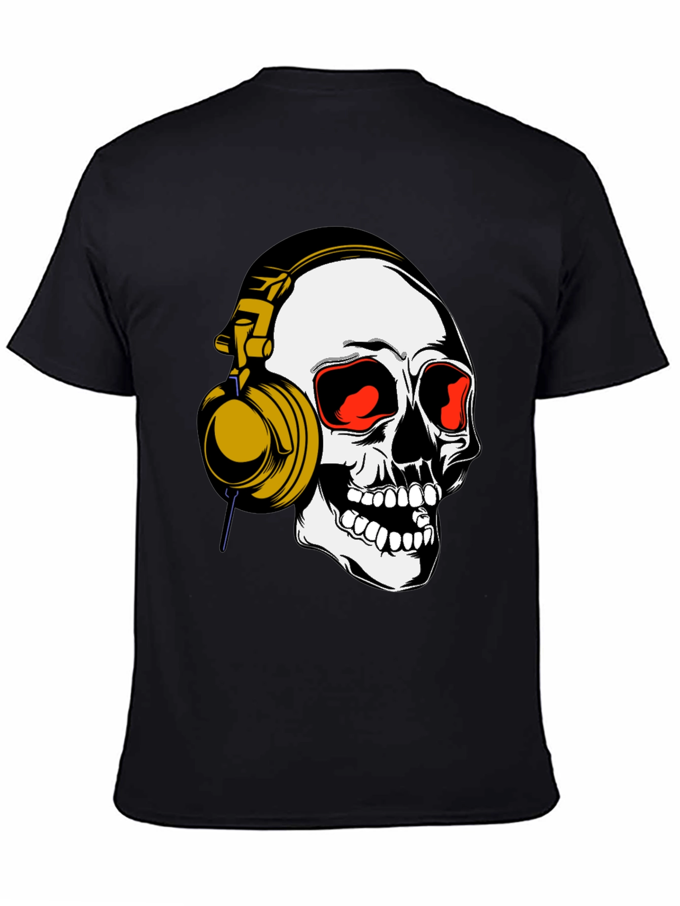 Skull Headphones Graphic Tee - Black Cotton Blend