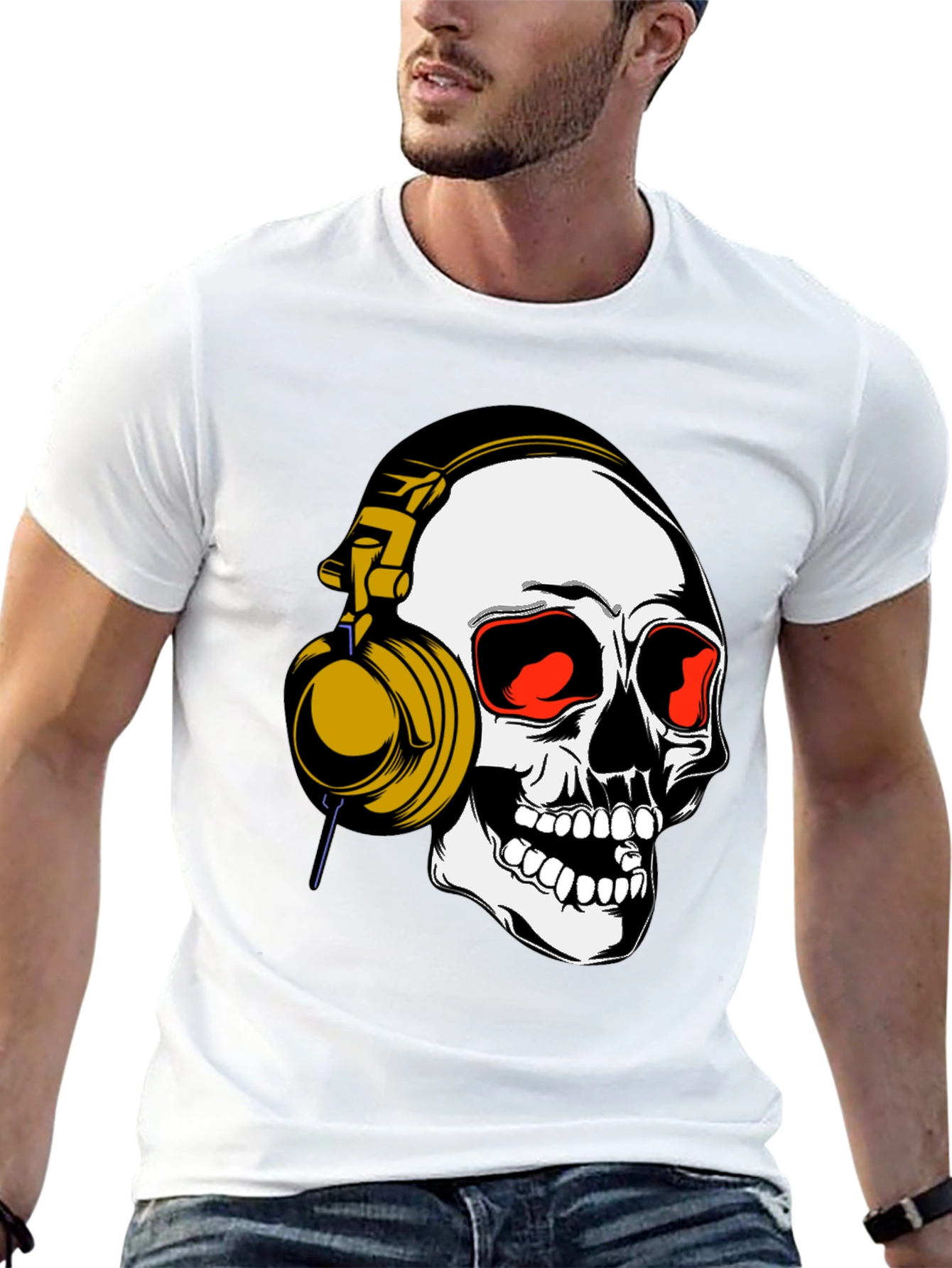 Skull Headphones Graphic Tee - Black Cotton Blend