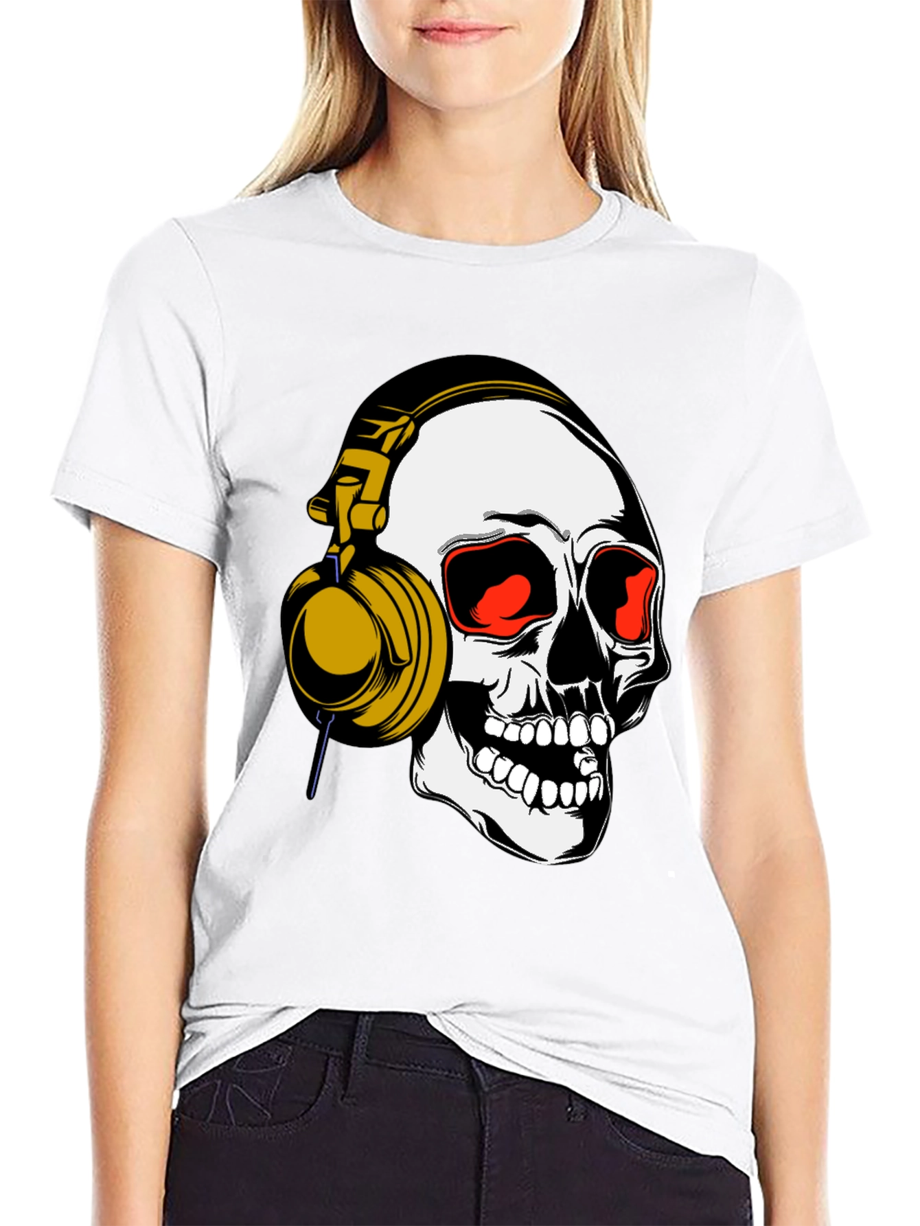 Skull Headphones Graphic Tee - Black Cotton Blend