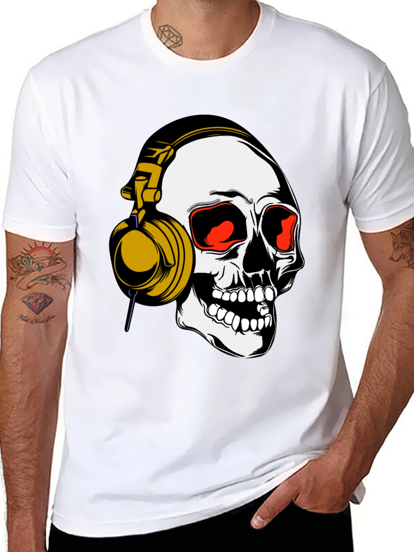 Skull Headphones Graphic Tee - Black Cotton Blend