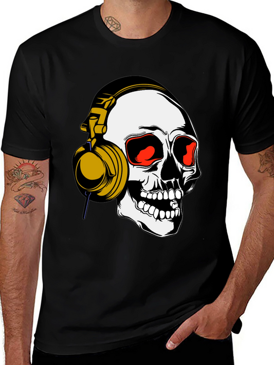 Skull Headphones Graphic Tee - Black Cotton Blend