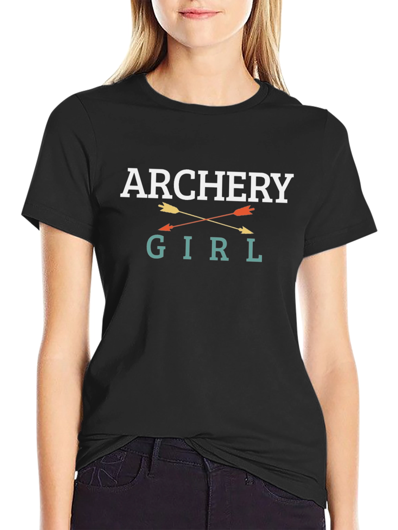 Archery Girl Graphic Tee - Black Cotton T-Shirt