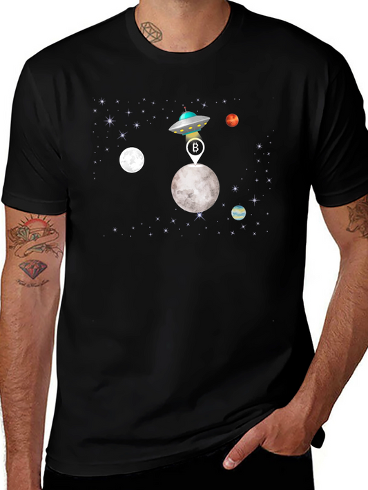 Bitcoin UFO Moon Landing Black T-Shirt