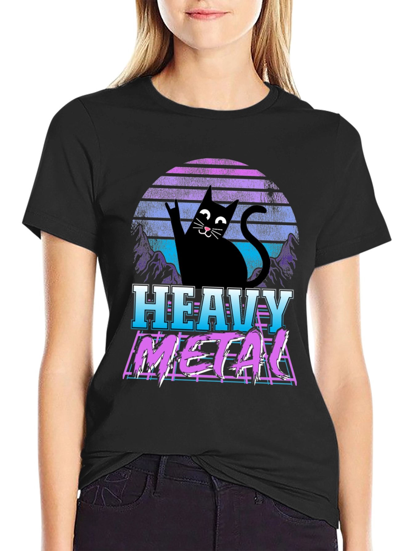 Heavy Metal Cat Graphic T-Shirt
