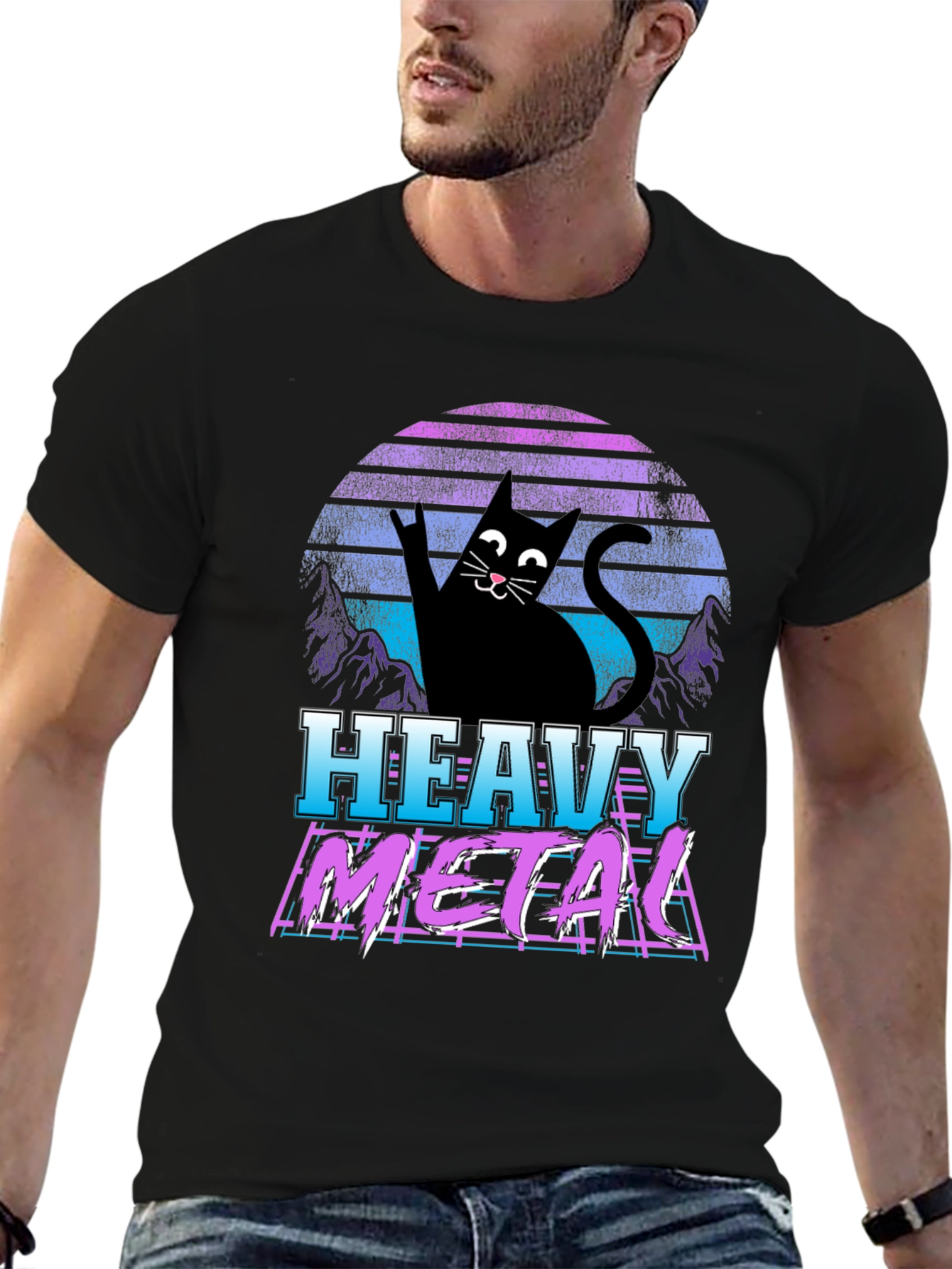 Heavy Metal Cat Graphic T-Shirt