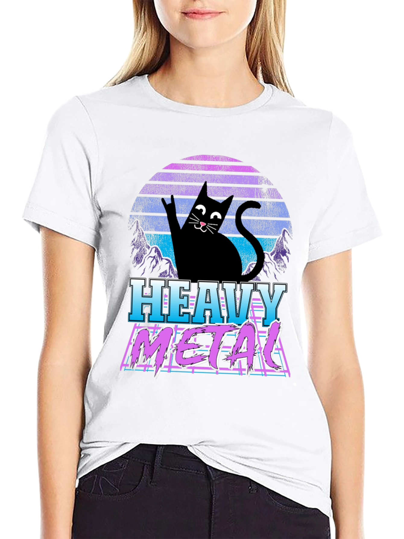 Heavy Metal Cat Graphic T-Shirt