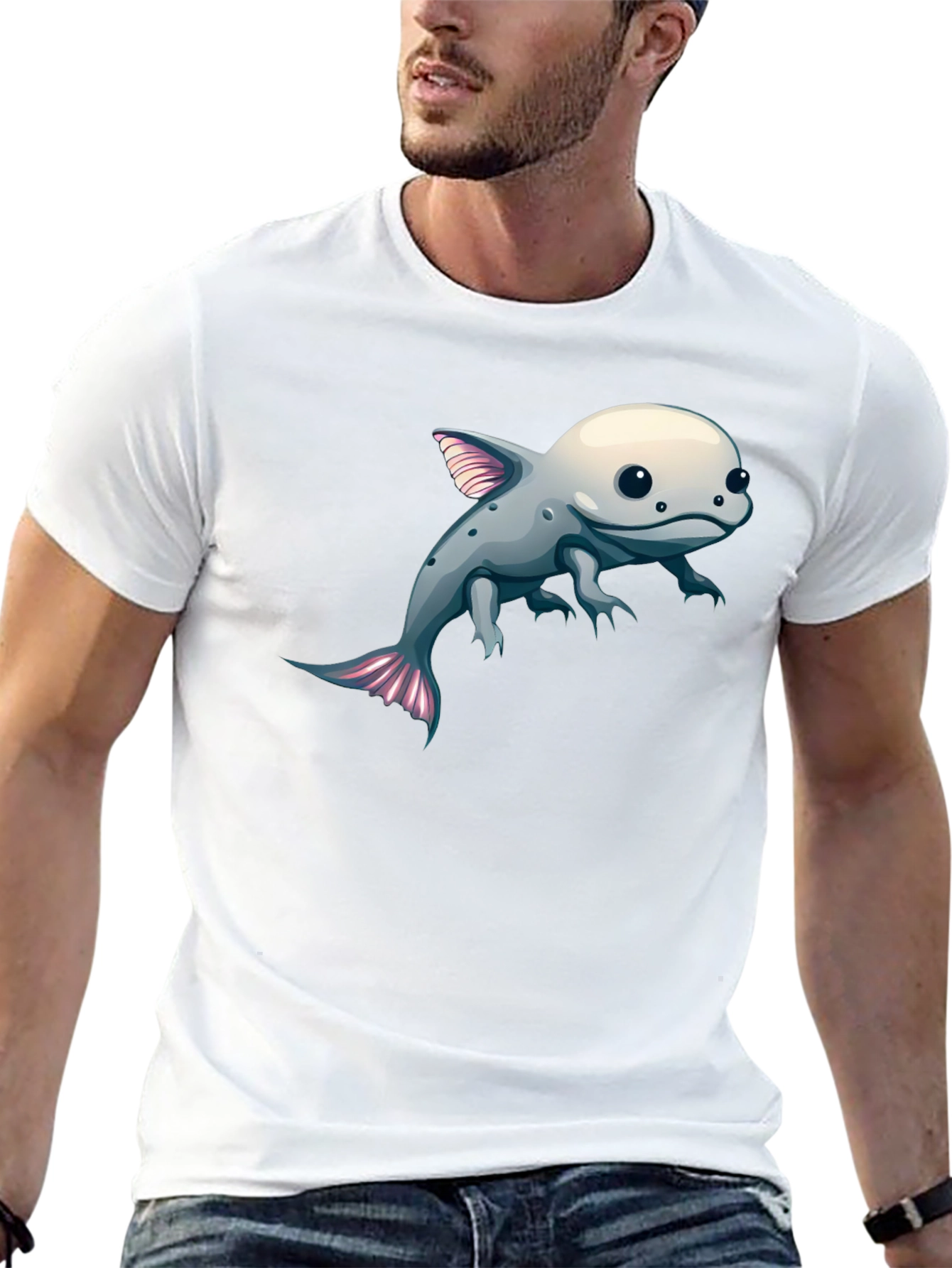 Axolotl Cartoon Graphic Tee - Black Cotton Blend