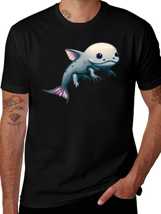 Axolotl Cartoon Graphic Tee - Black Cotton Blend
