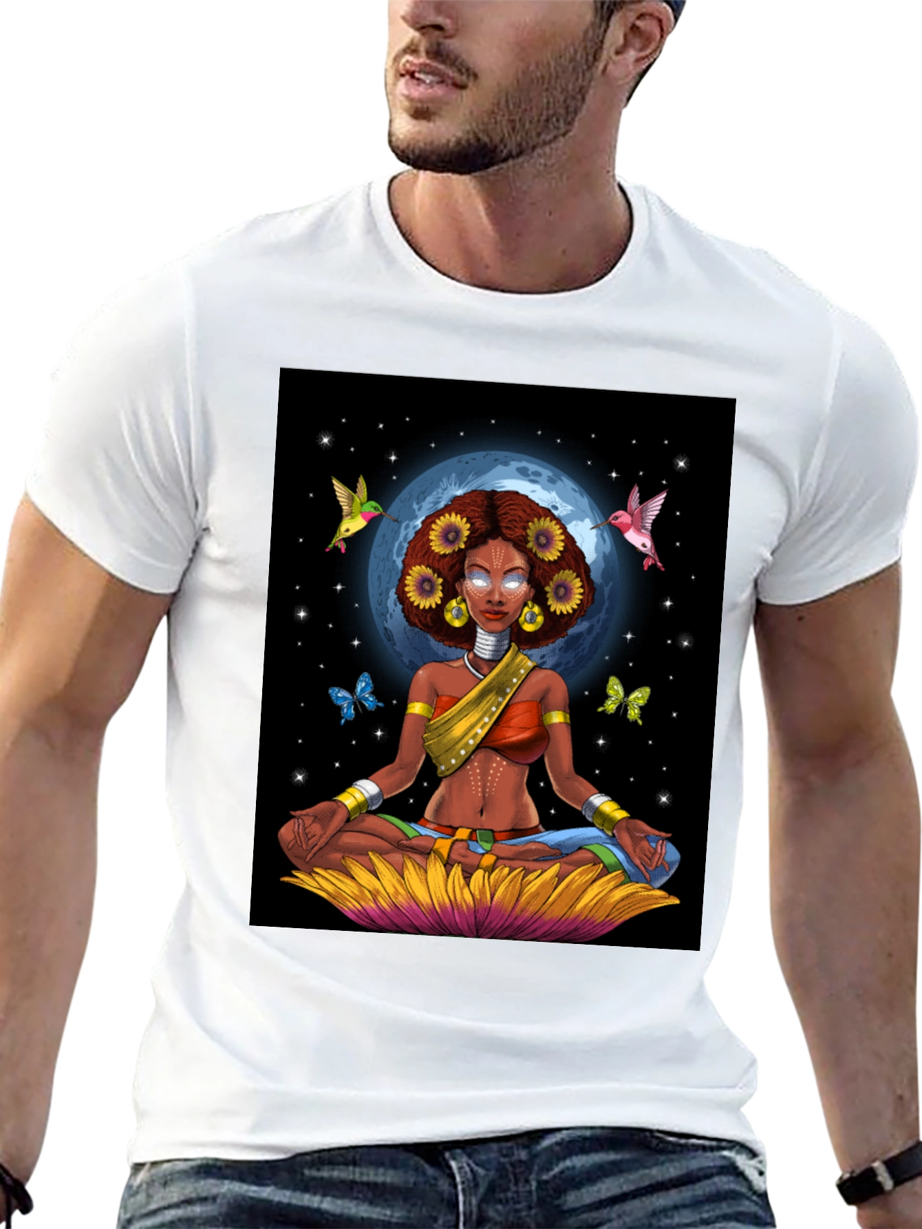 Meditating Woman Graphic Tee - Celestial Zen Style