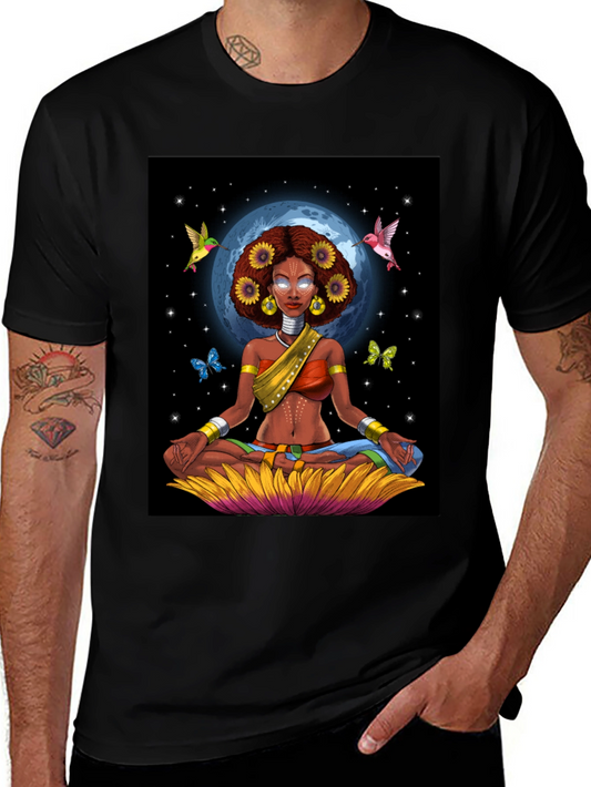 Meditating Woman Graphic Tee - Celestial Zen Style