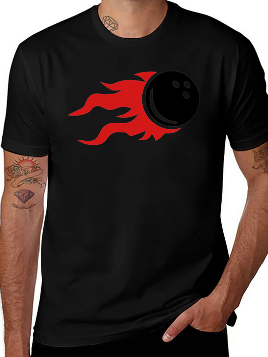 Flaming Bowling Ball Graphic Tee - Black