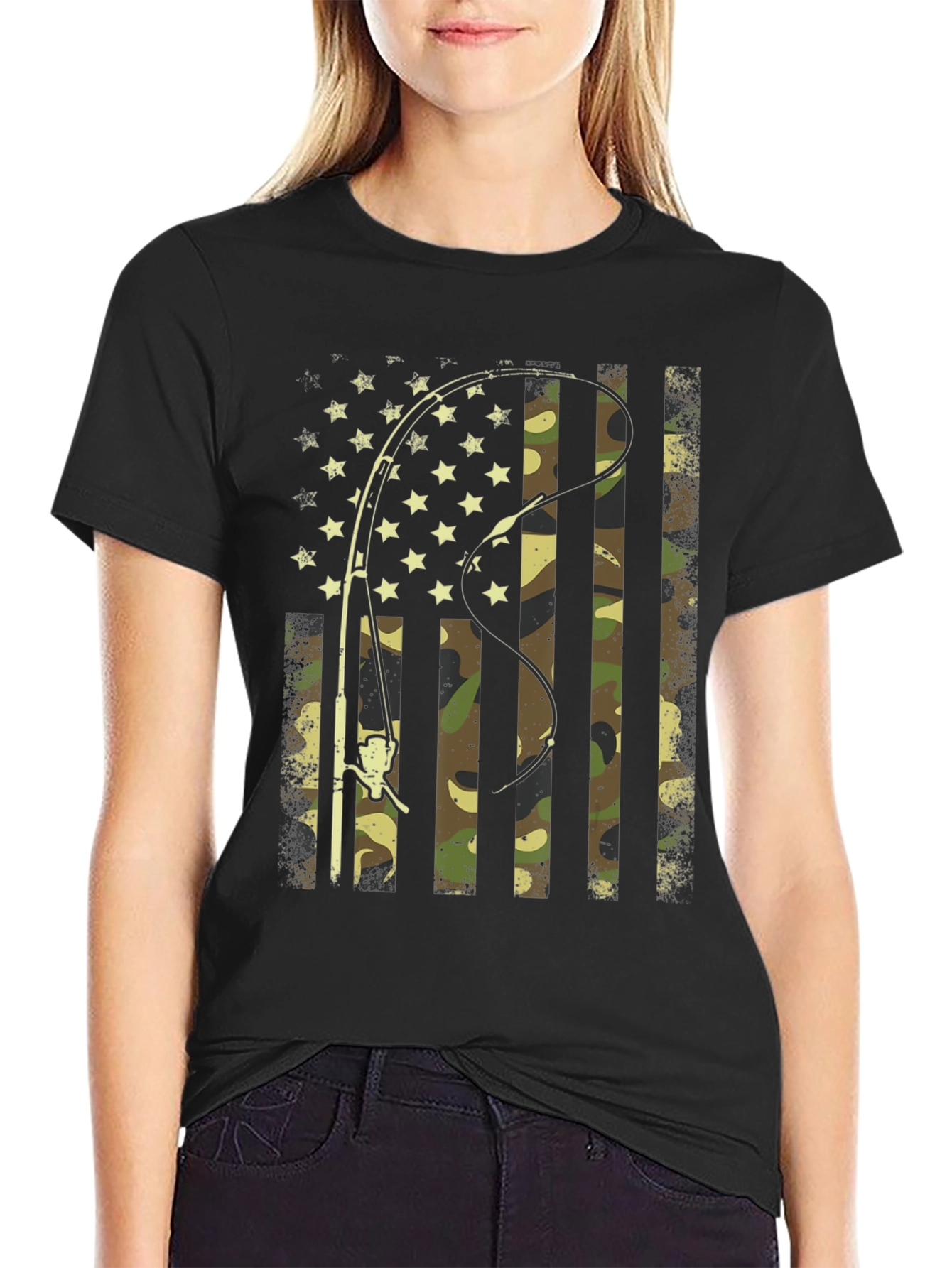 Fishing Rod American Flag Camo T-Shirt