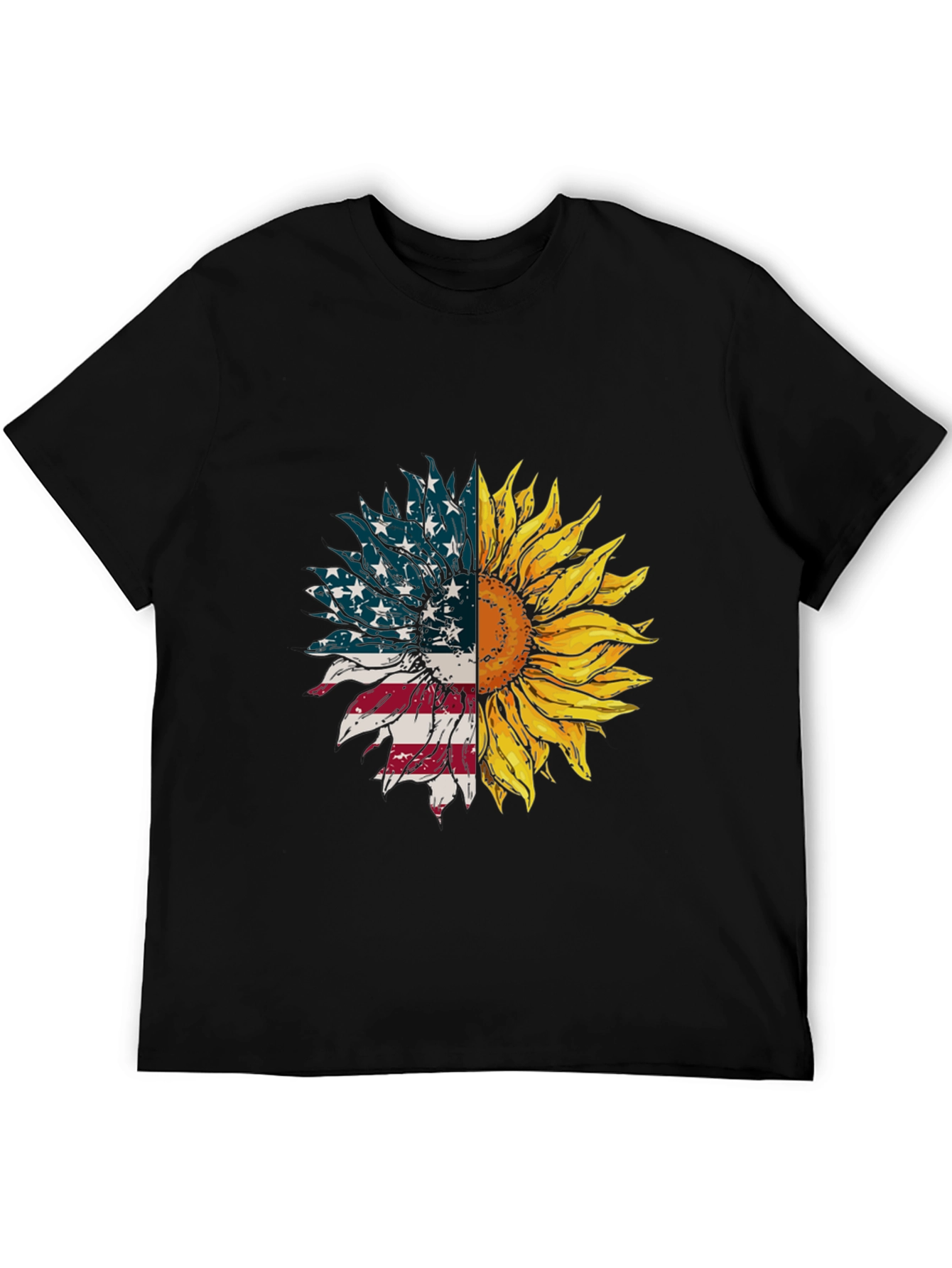 American Flag Sunflower Graphic Tee - Black