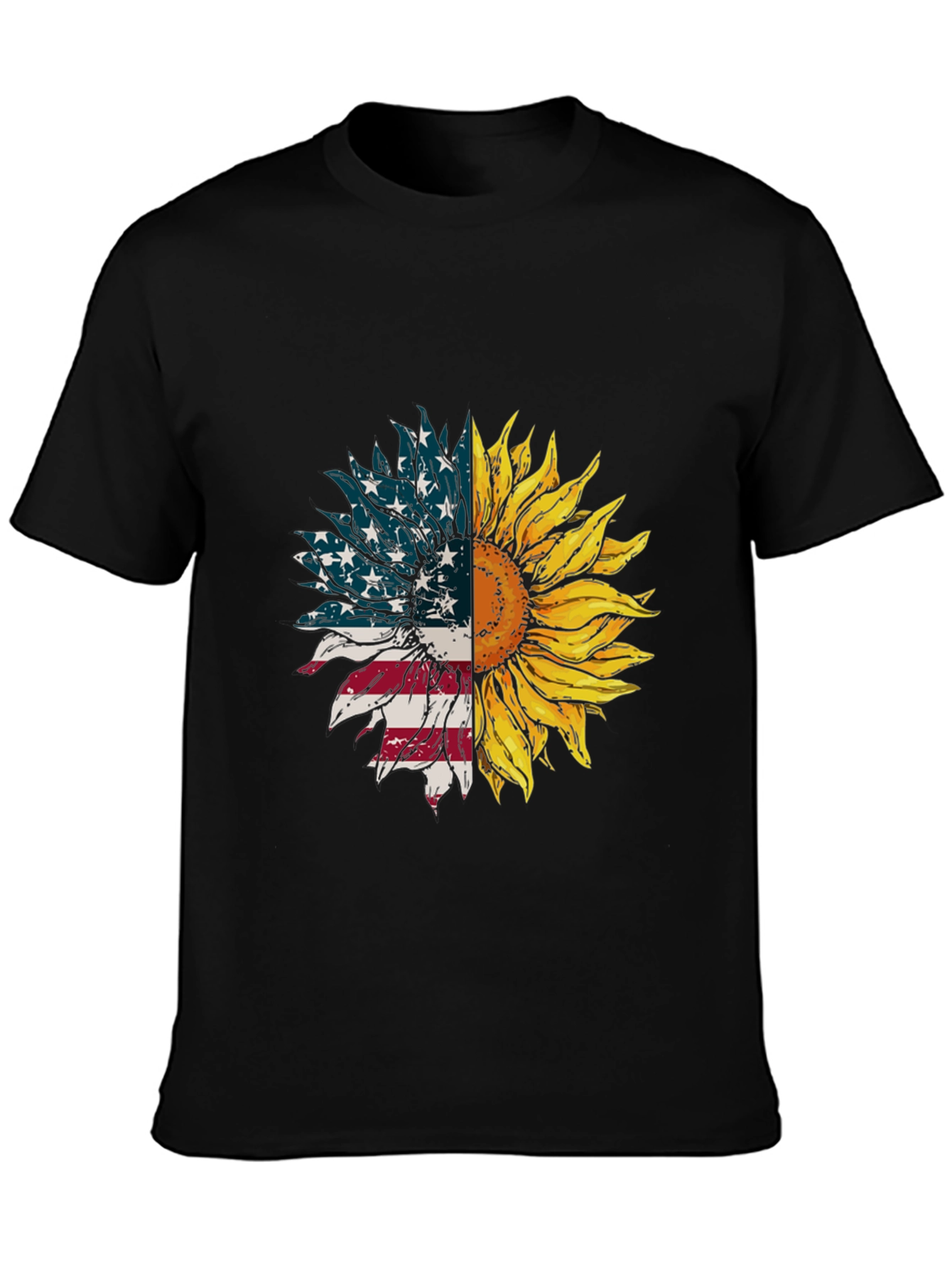 American Flag Sunflower Graphic Tee - Black