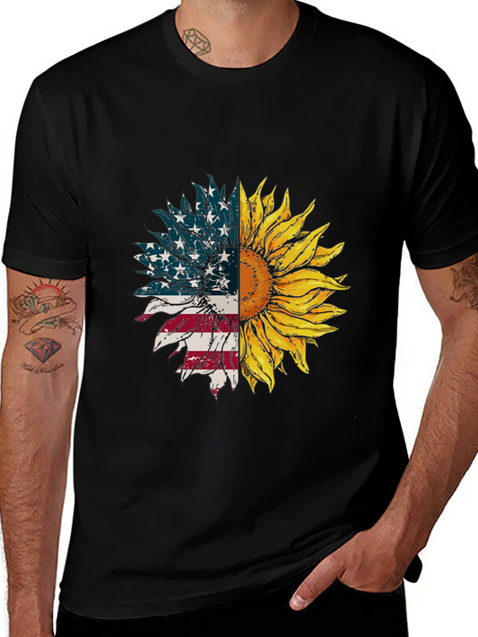 American Flag Sunflower Graphic Tee - Black