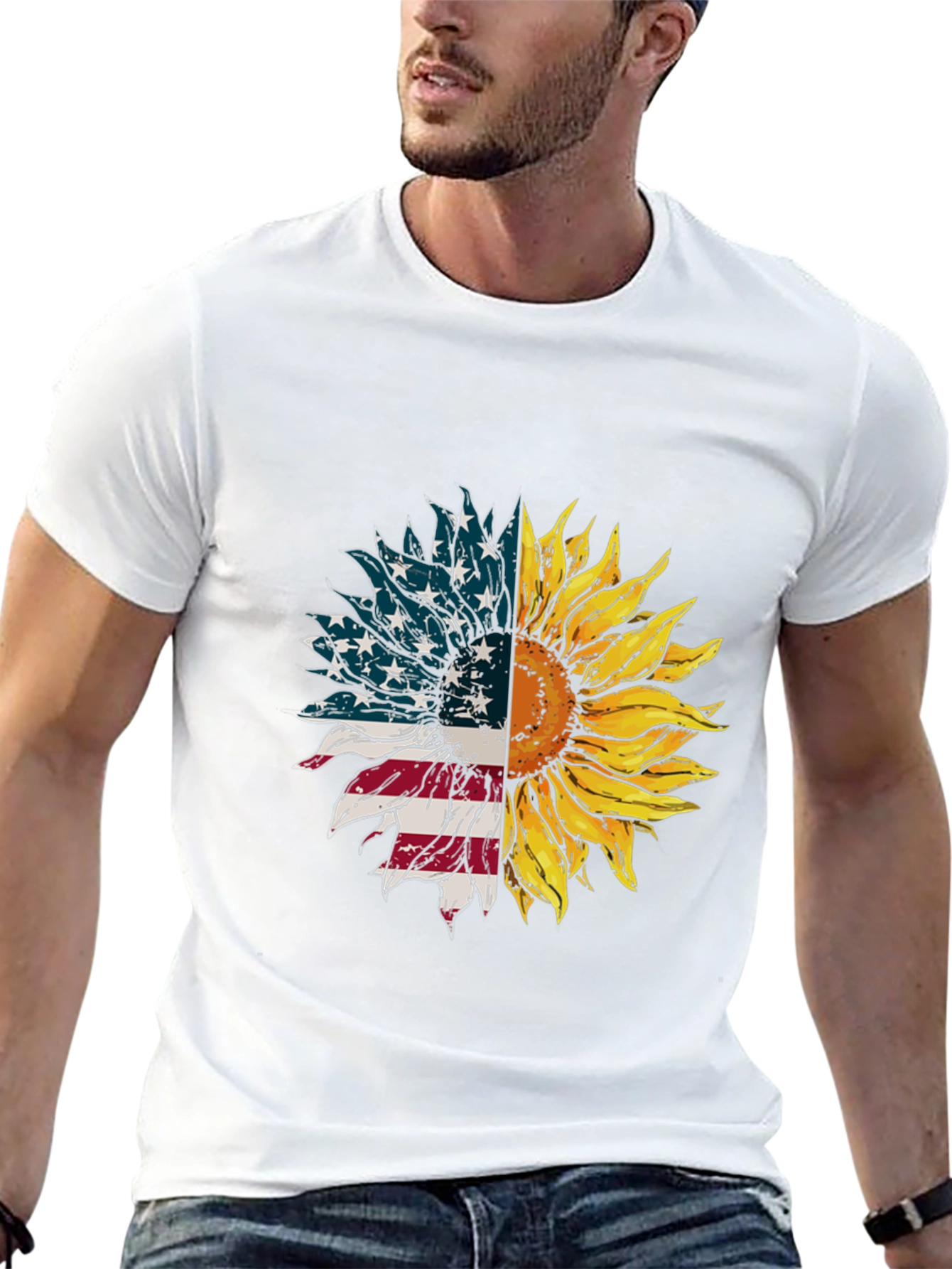 American Flag Sunflower Graphic Tee - Black