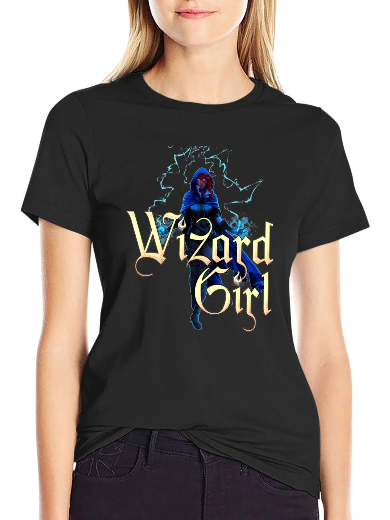 Wizard Girl Graphic Black T-Shirt