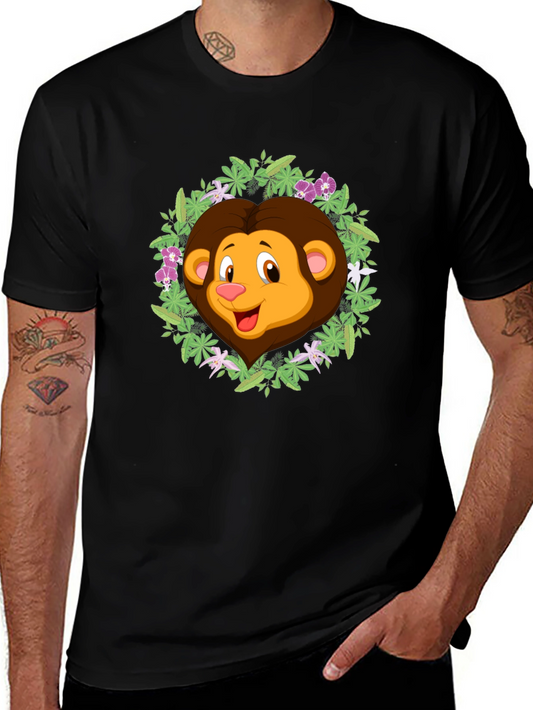 Jungle Lion Graphic Tee - Black Cotton T-Shirt