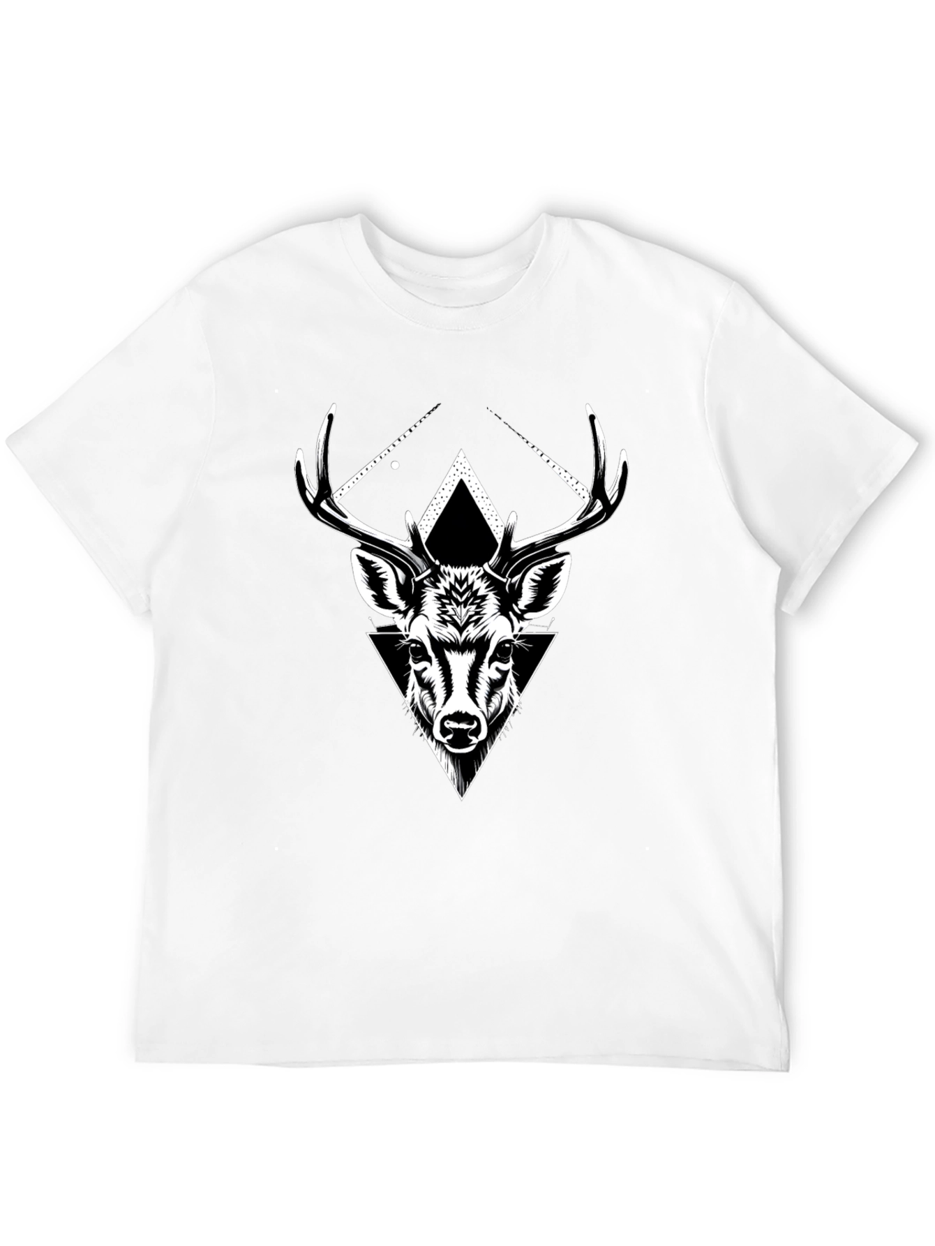 Geometric Deer Graphic Tee - Black Cotton Blend