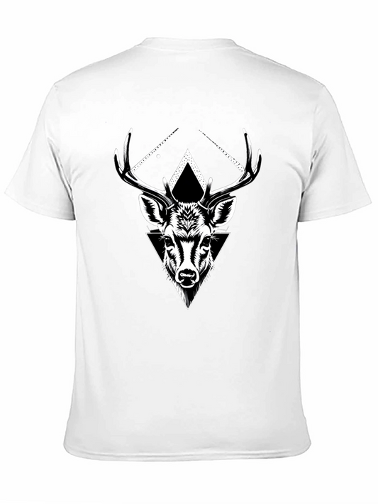 Geometric Deer Graphic Tee - Black Cotton Blend