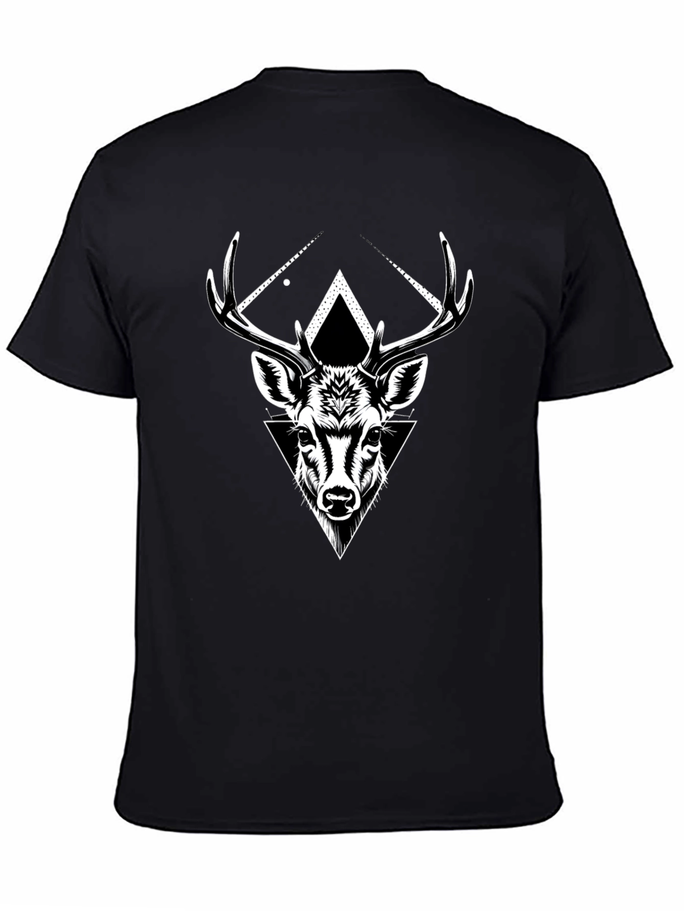 Geometric Deer Graphic Tee - Black Cotton Blend
