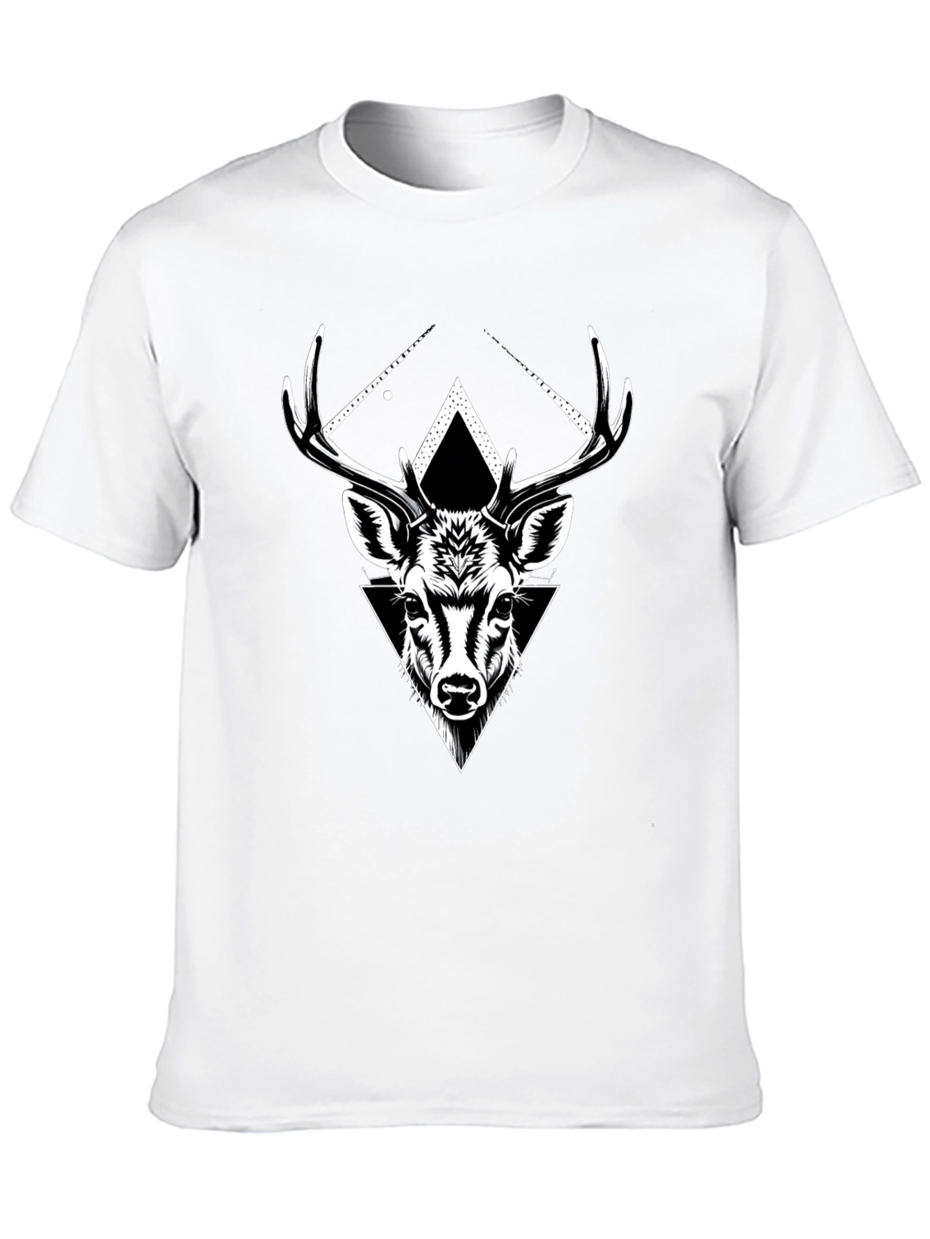 Geometric Deer Graphic Tee - Black Cotton Blend