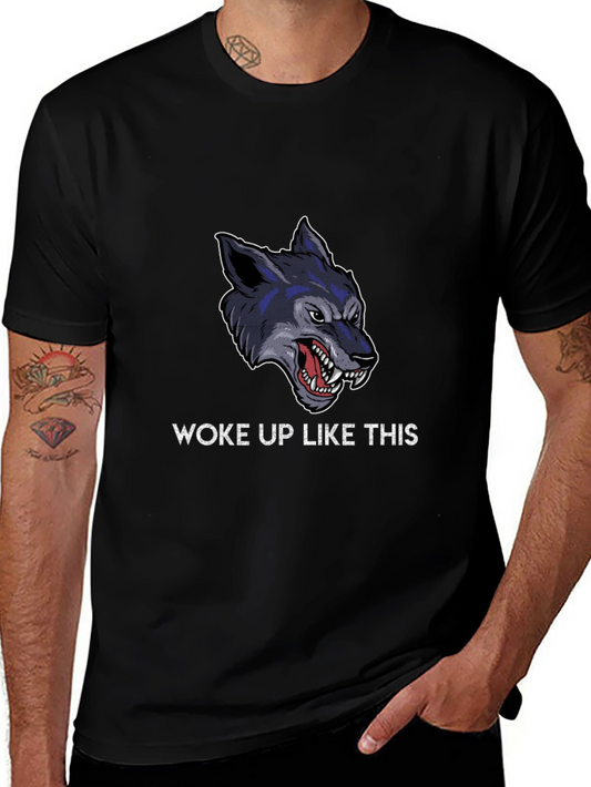 Woke Up Like This Wolf Graphic Tee - Black