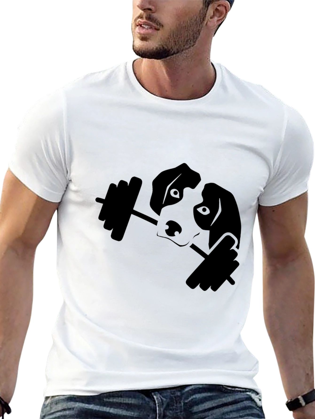 Dog Lifting Weights Graphic Tee - Black Cotton T-Shirt